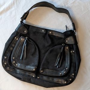 Large Suede Black Shoulder Purse